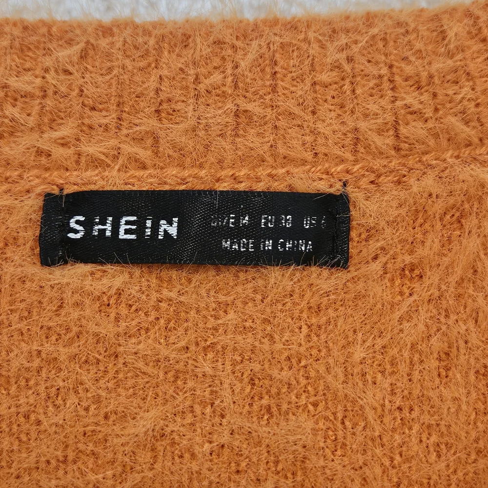 NEW Shein Orange Cropped Fuzzy Sweater Size M Cozy Colorful Knit Y2K Fall Casual - Picture 4 of 8